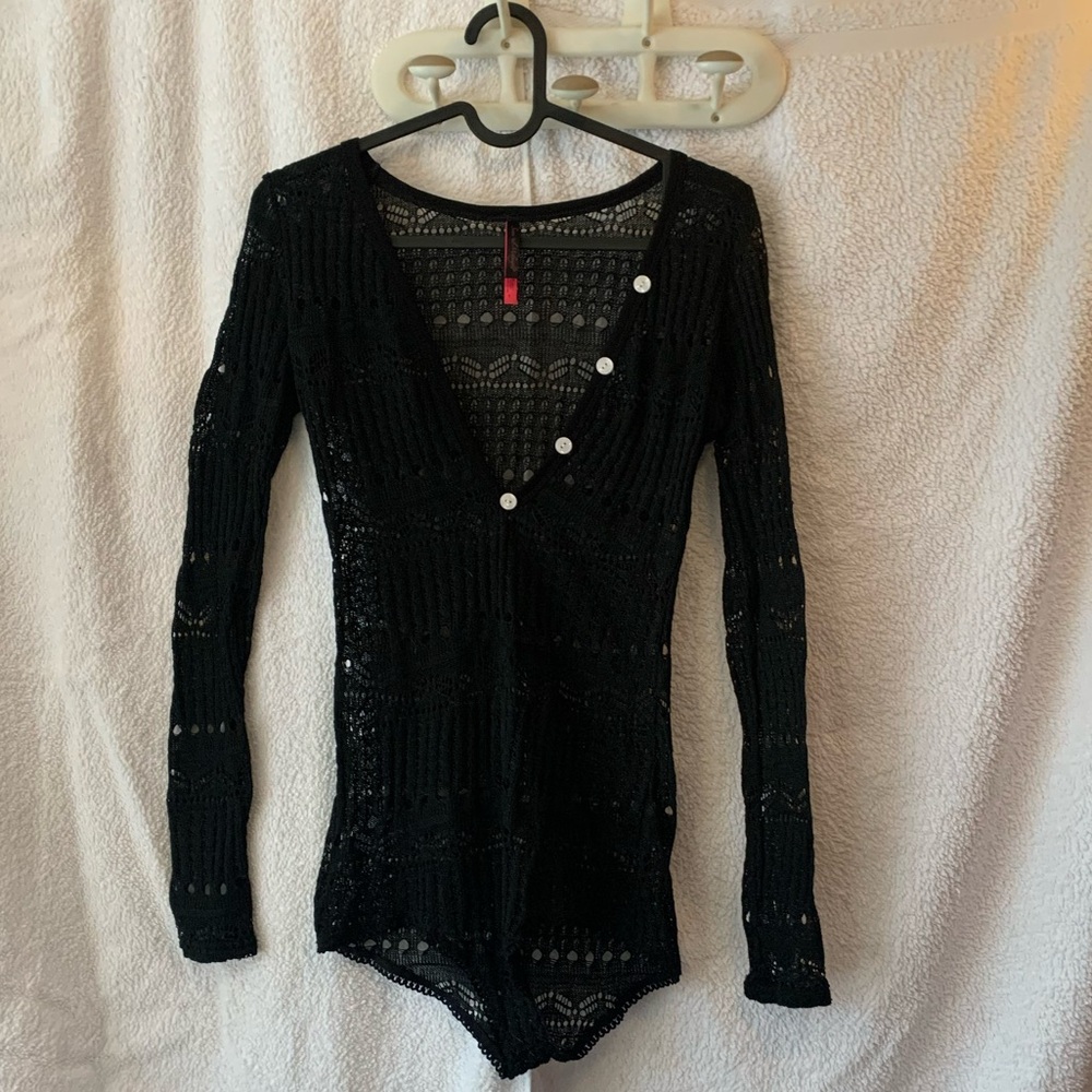 (3/$30) Black Lace Long Sleeve Bodysuit/Romper Pyjama